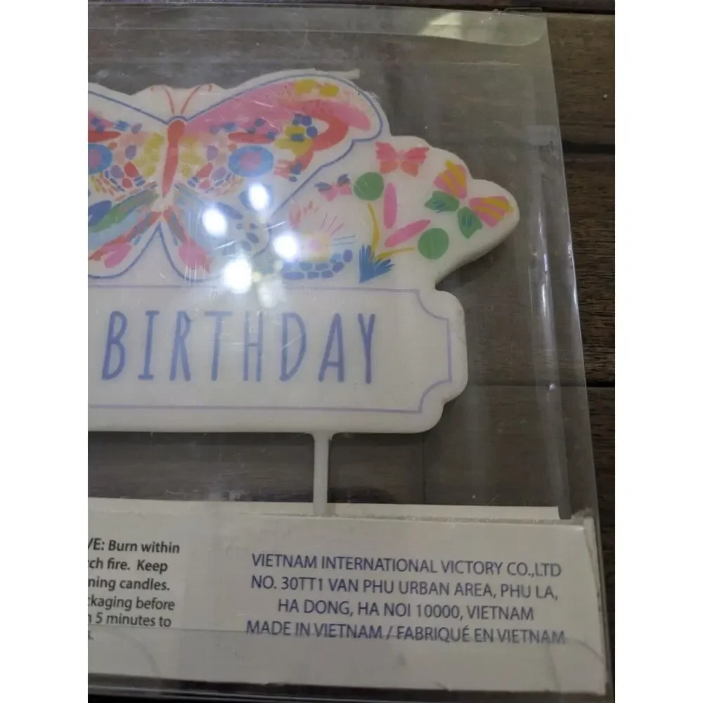 “HAPPY BIRTHDAY “ Butterfly Large Birthday Candle 6.75” X 3.5” H New THREE WICKS